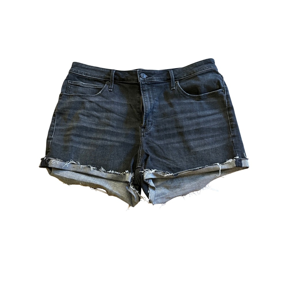 Abercrombie & Fitch Simone High Rise Denim Shorts Black Festival Frayed Size 14